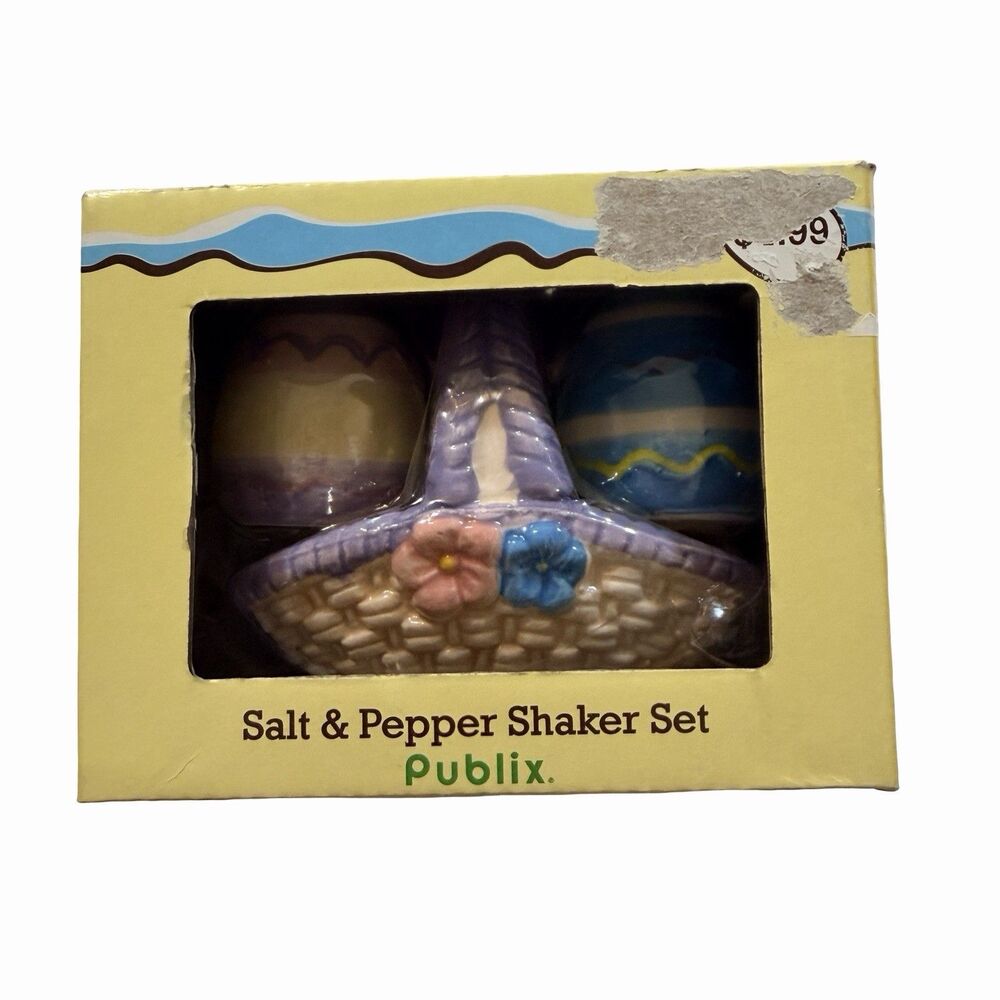 Publix Salt & Pepper Shaker Set Easter Basket And Eggs with Box